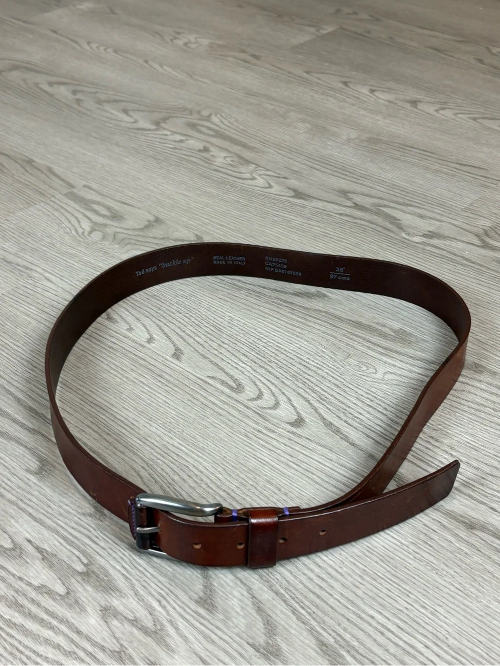 Ted Baker London Brown Leather Belt with Silver Buckle